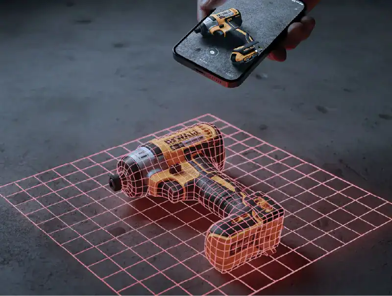 dewalt tool being scanned by kynekt id app for powertool protection and crime provention